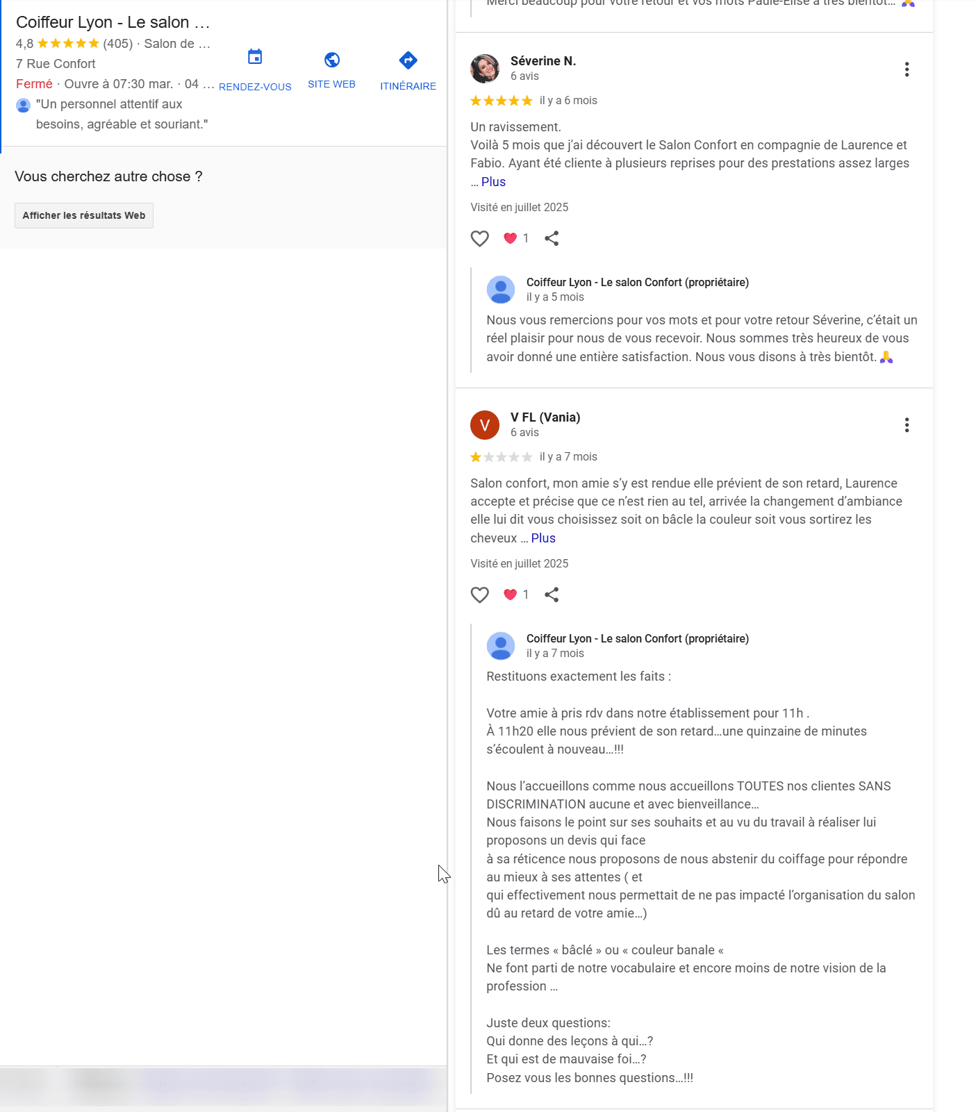Réponse professionnelle à un avis négatif et à un avis positif sur Google Business Profile