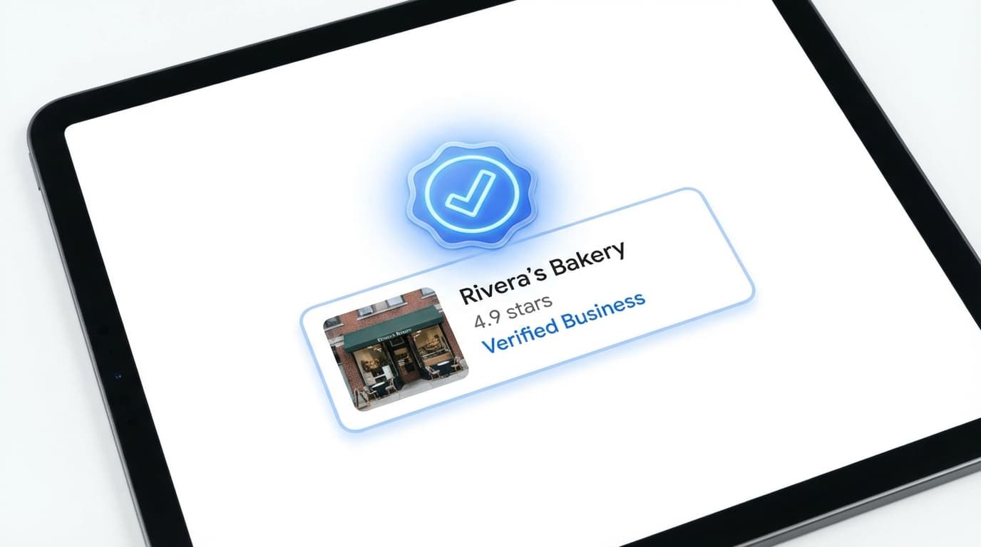 Badge Google Vérifié sur une fiche d'annonceur local