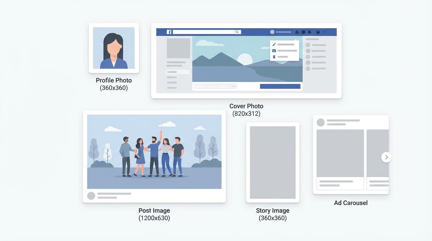 Cadres photo de différentes tailles représentant les formats Facebook