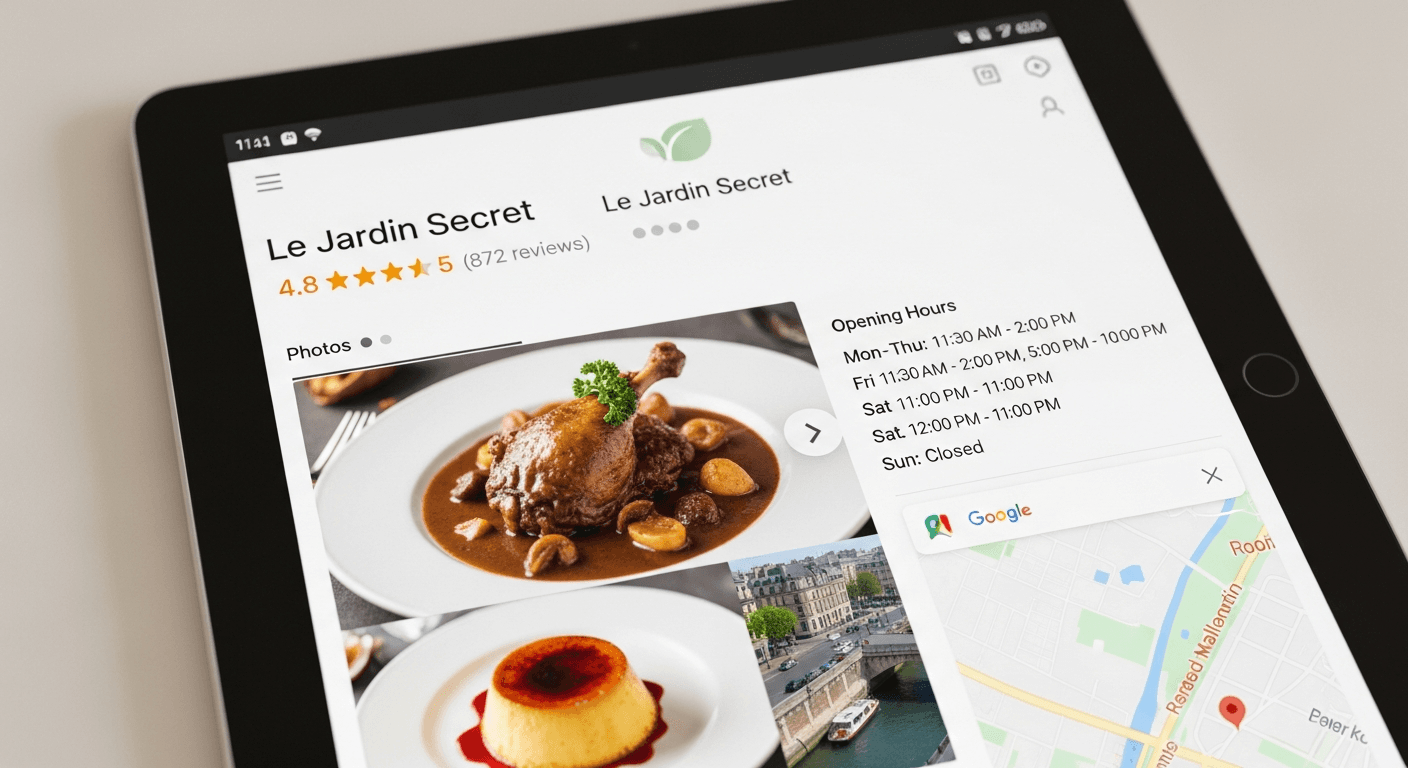 Fiche Google Business Profile d'un restaurant bien optimisée