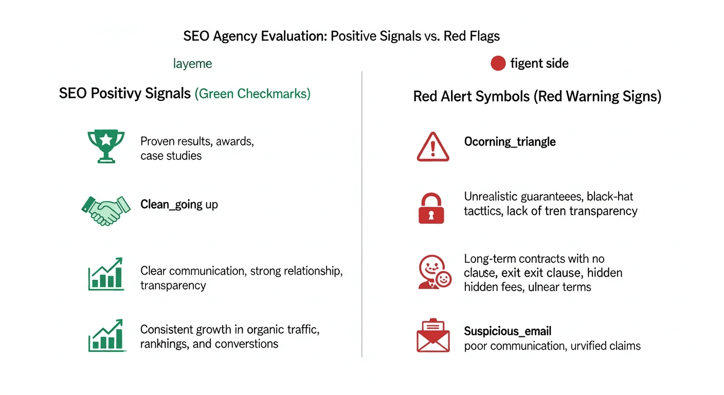 Comparaison des signaux positifs et des signaux d'alerte pour évaluer une agence SEO locale