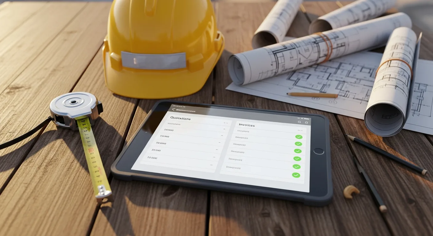 Tablette affichant un devis bâtiment sur un chantier