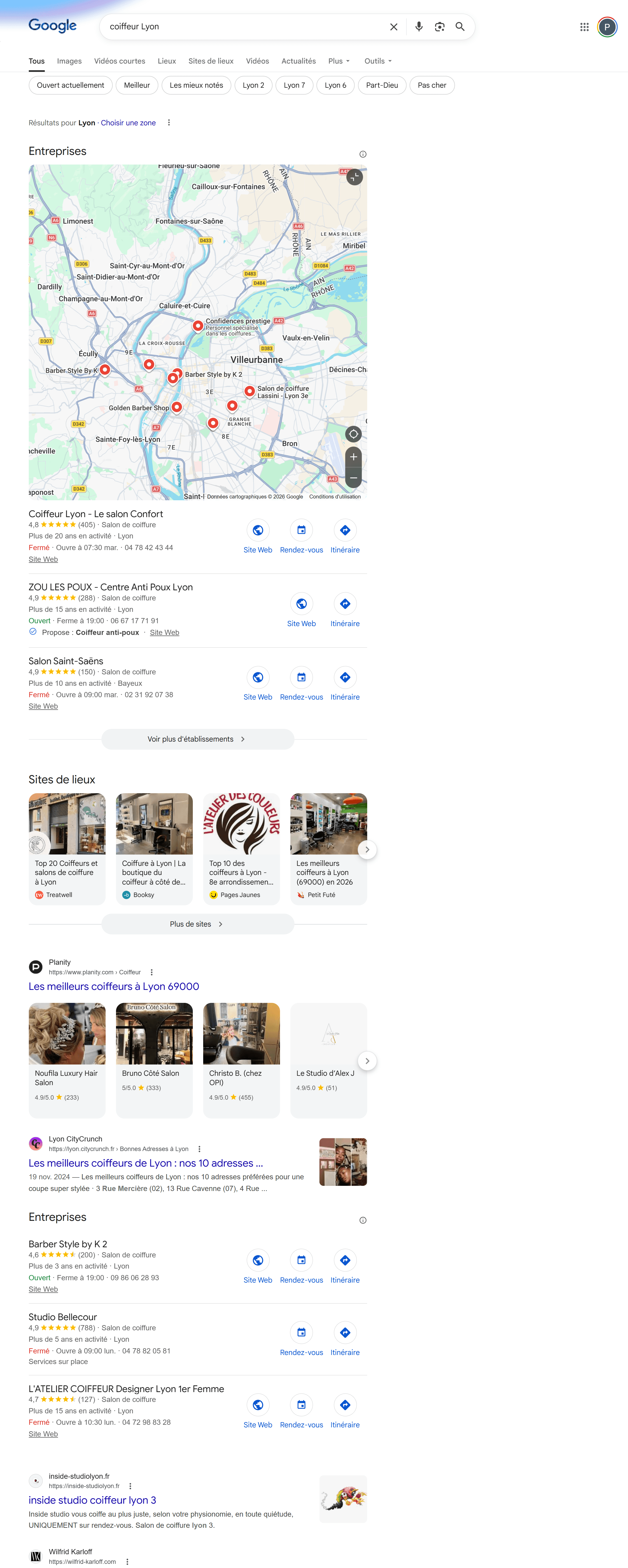 Les 3 résultats du pack local Google Maps avec carte et épingles pour des artisans locaux