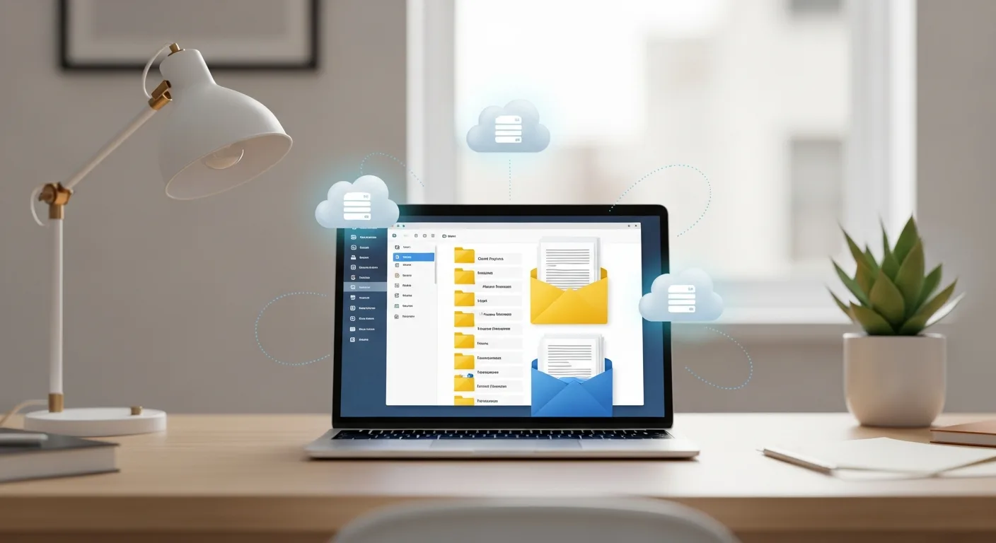 Archivage numérique sur ordinateur portable avec dossiers cloud organisés
