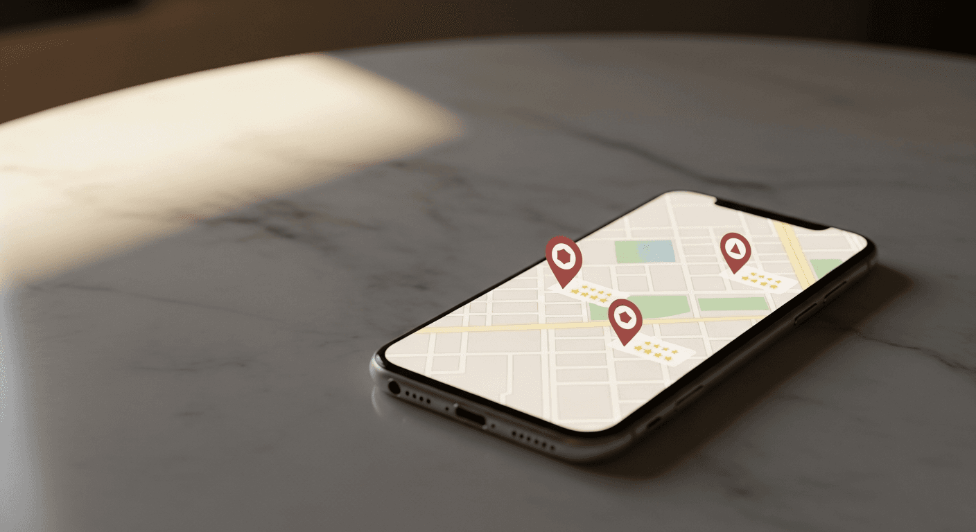 Résultats Google Maps montrant le pack local avec trois cabinets d'avocats