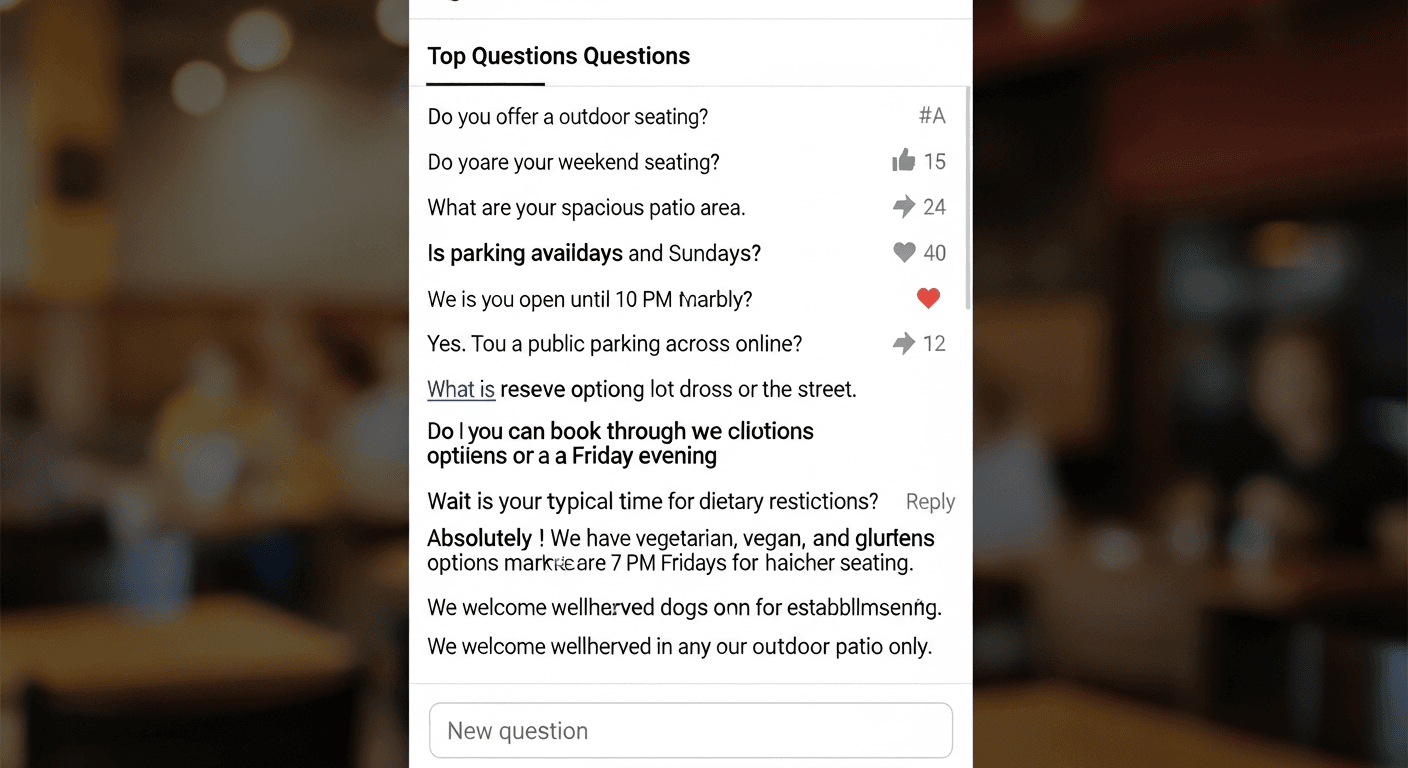 Interface Google Business Profile avec la section questions-réponses visible