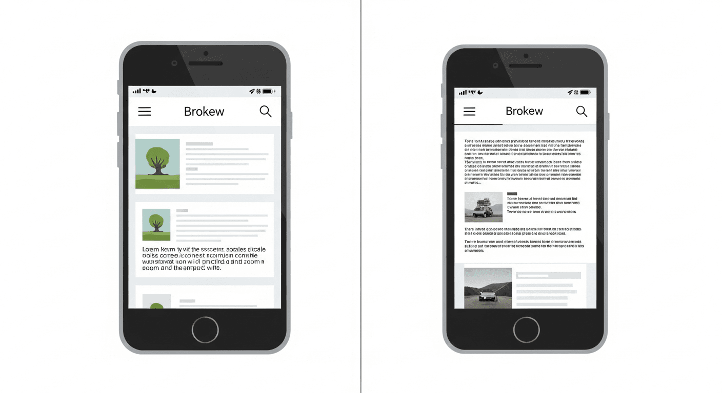 Comparaison entre un site responsive et un site non adapté au mobile sur smartphone