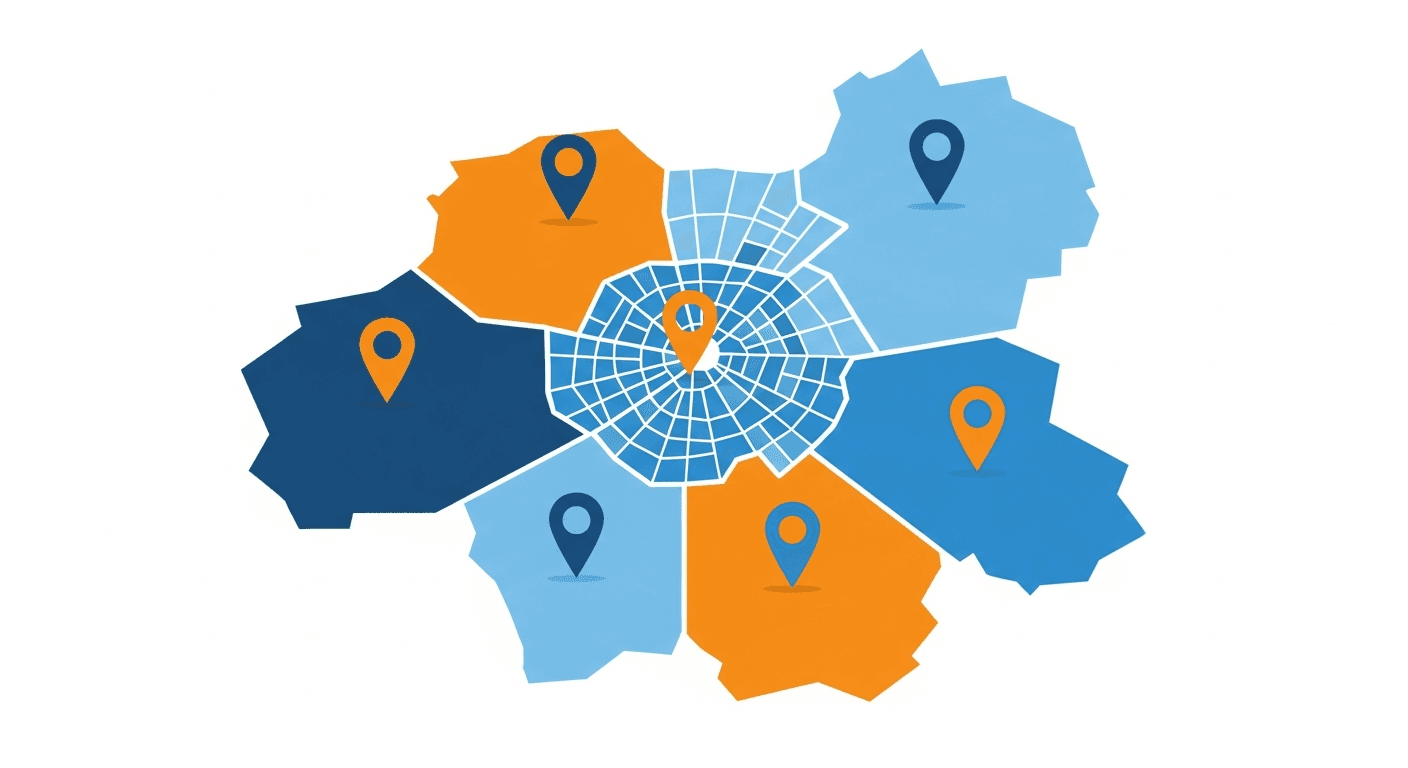 Carte de Strasbourg avec quartiers mis en évidence et épingles Google Maps