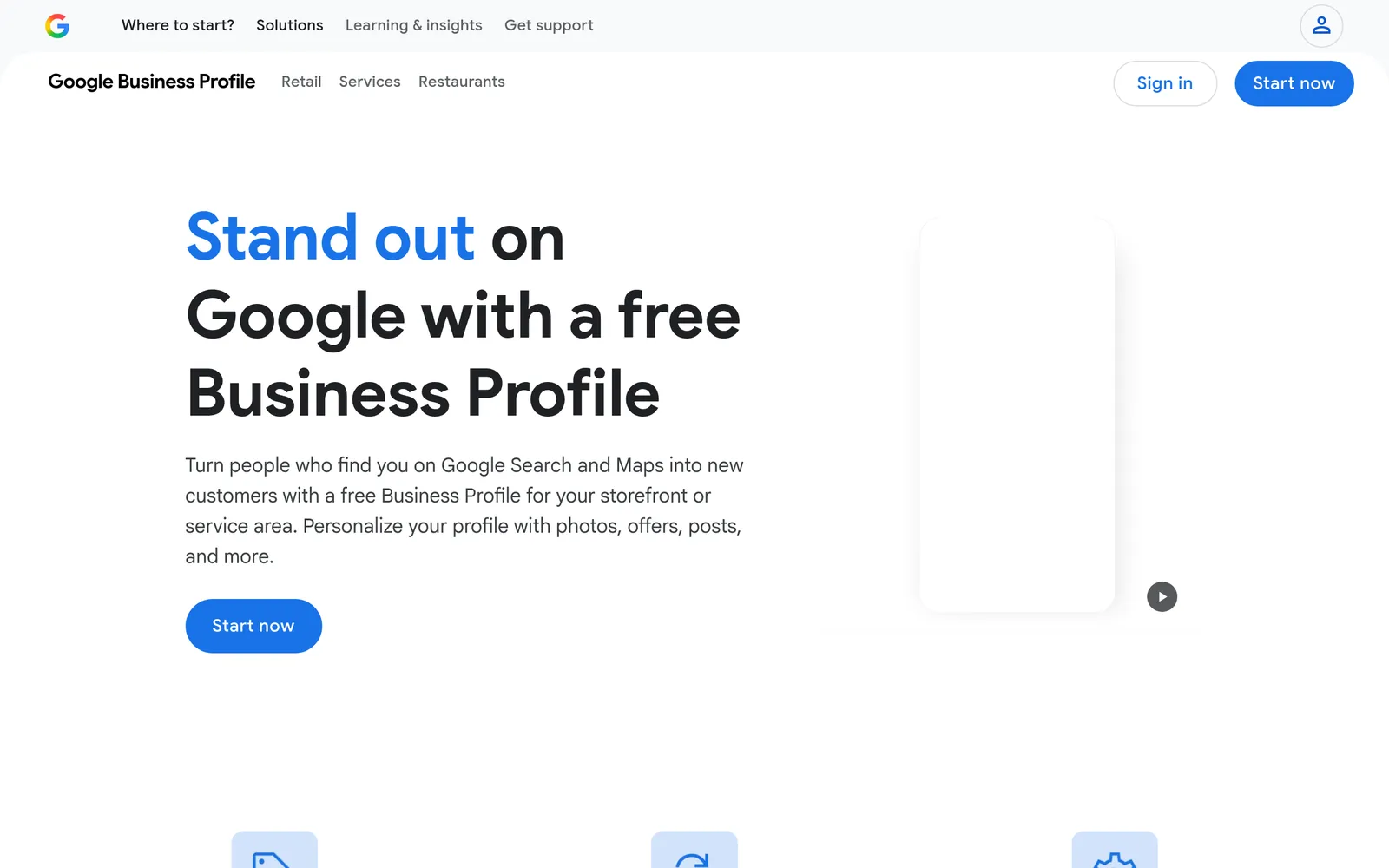 Tableau de bord Google Business Profile pour créer et gérer votre fiche d'entreprise