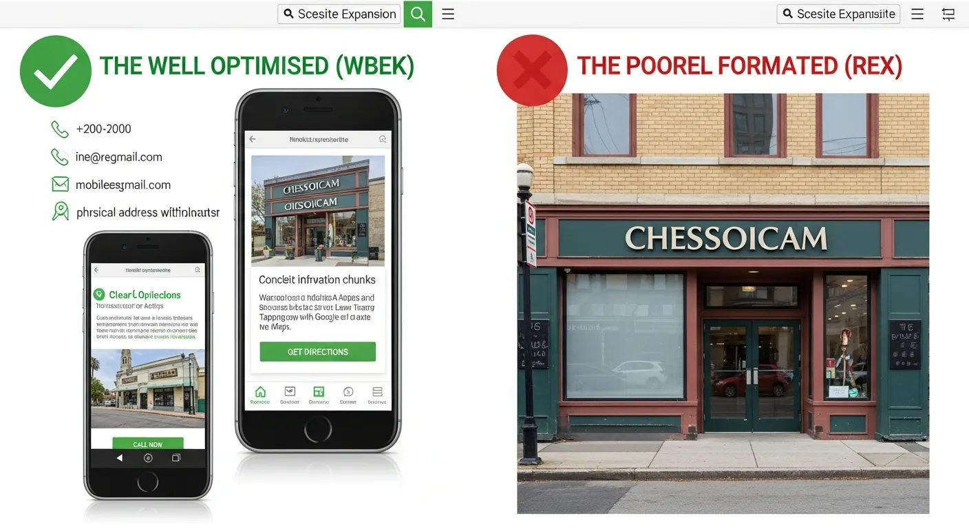 Comparaison site web optimisé SEO local et site non optimisé sur smartphone