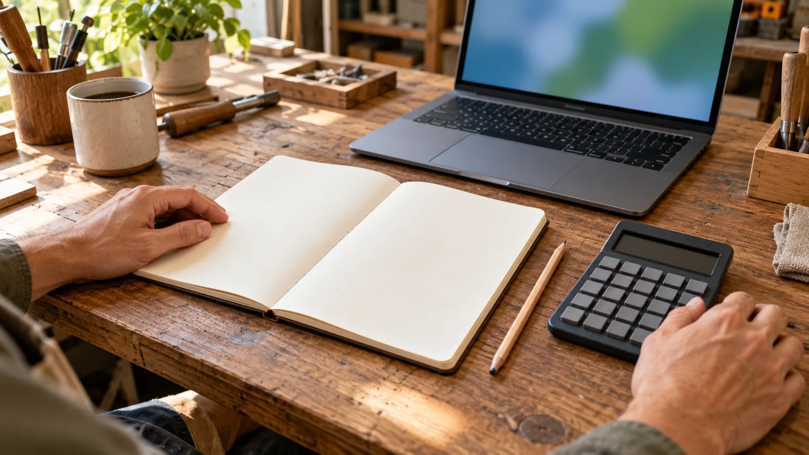 Calculatrice et carnet pour suivre le coût des demandes de devis